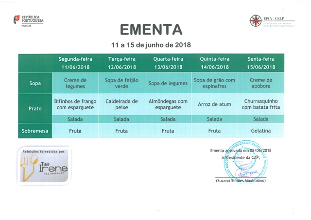 EMENTA DE 11 DE JUNHO A 15 DE JUNHO
